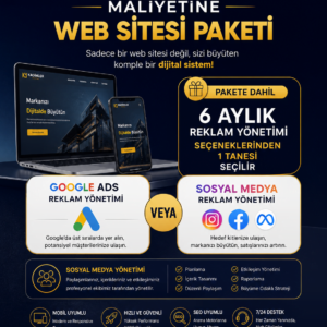 Maliyetine BEDAVA Web Sitesi + Sosyal Medya Yönetimi + Google Ads veya Sosyal Medya Reklam Paketi